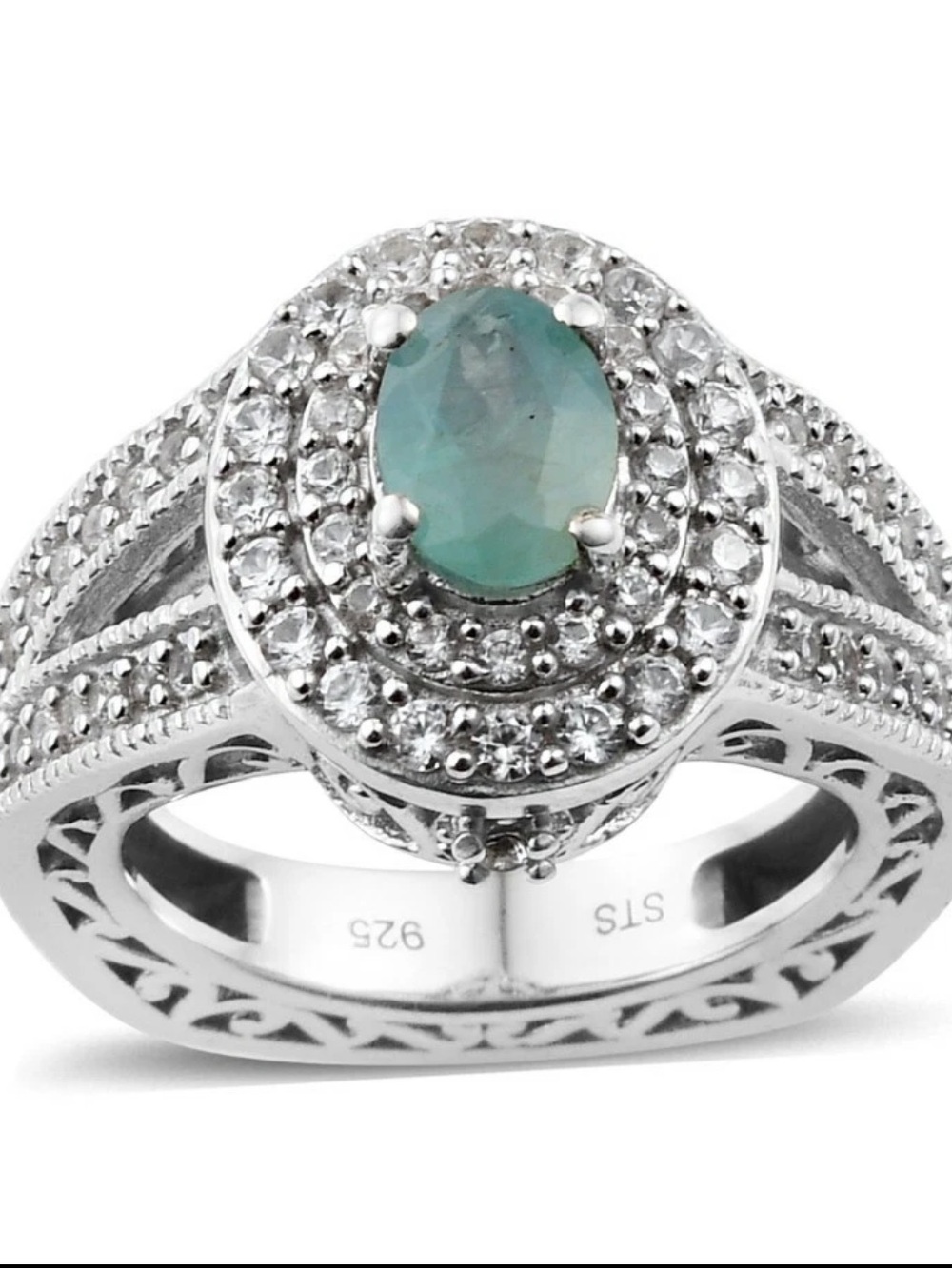 Grandidierite & Cambodian White Zirconia Ring Sz